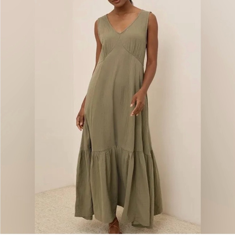 Pact Coastal Olive Green Maxi Dress